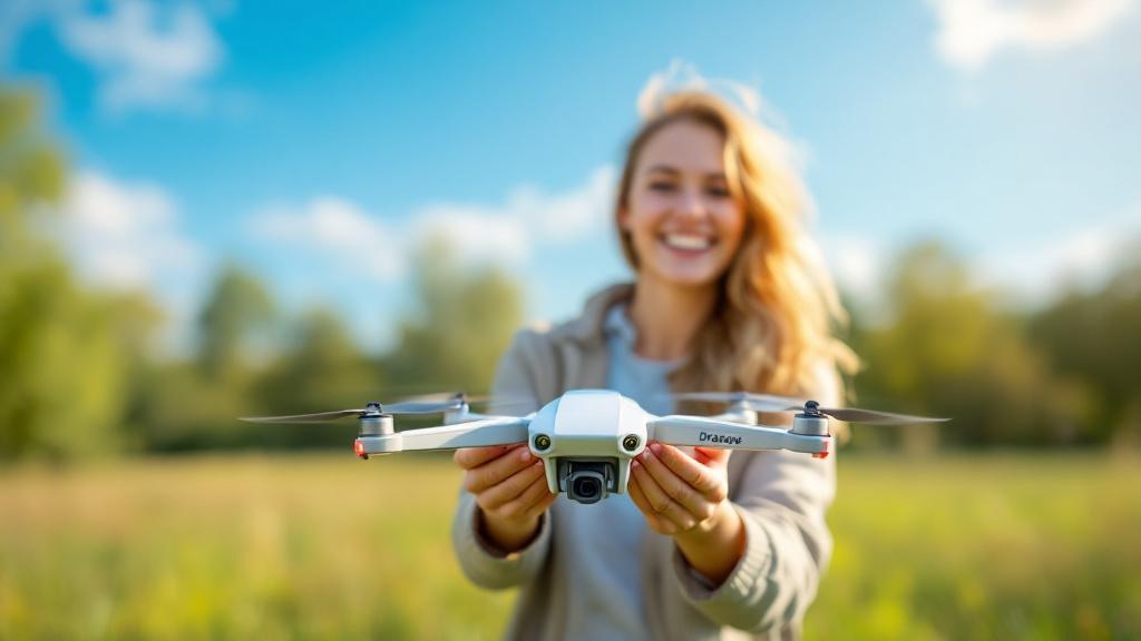 Person mit Drohne im Freien