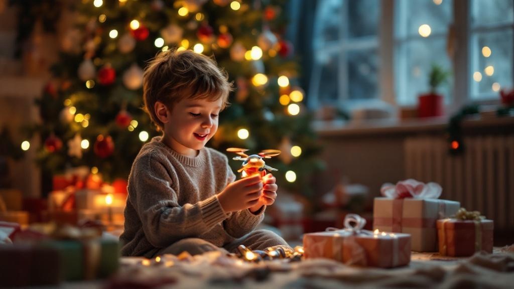 Kind packt Drohne aus